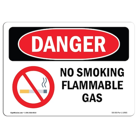 OSHA Danger Sign, No Smoking Flammable Gas, 10in X 7in Rigid Plastic